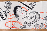 Shokunin Collection Hand-printed Chusen Japanese Tenugui Fabric - Okame & Hyottoko 43 orange, black - panel